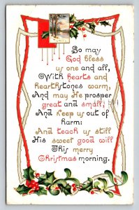 1914  Christmas  Greetings  Xmas  Holly    Postcard