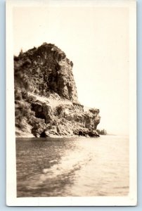 Lake Tahoe California CA Postcard RPPC Photo View Of Cave Rock c1910's Antique