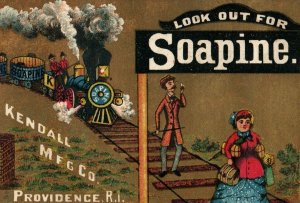 1870s-80s Man On Railroad Tracks Train Look Out For Soapine Trade Card F20