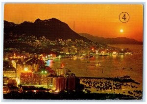 1971 Evening in Hong Kong View Overlooking the Central Vintage Postcard