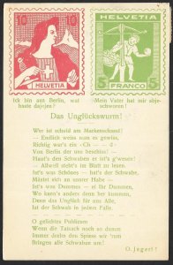 SWITZERLAND Stamps on Postcard Poem Used c1907