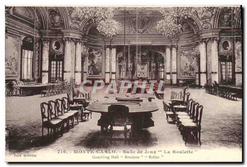 Old Postcard Monte Carlo Room Games Roulette