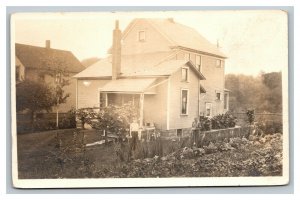 Vintage 1900's RPPC Postcard Farm Boy and Home in Rural America - NICE