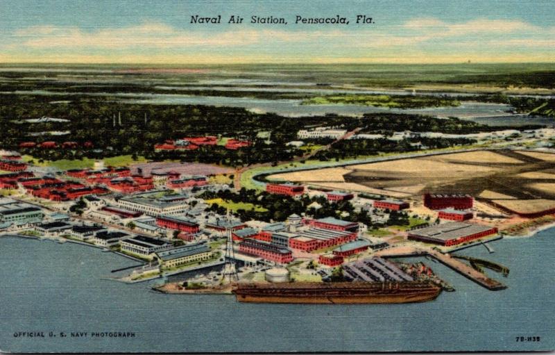 Florida Pensacola Aerial View U S Naval Air Station 1952 Curteich