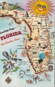 Greetings From Florida With Map 1963