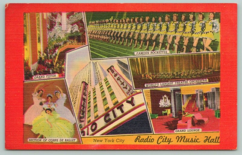 New York City Rockettes~Ballet~Radio City Grand Foyer~Lounge~Red 1940s Linen 