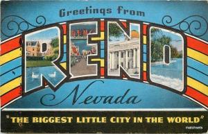 1946 RENO, NEVADA Large letters Multi View Sierra News CO postcard 13088