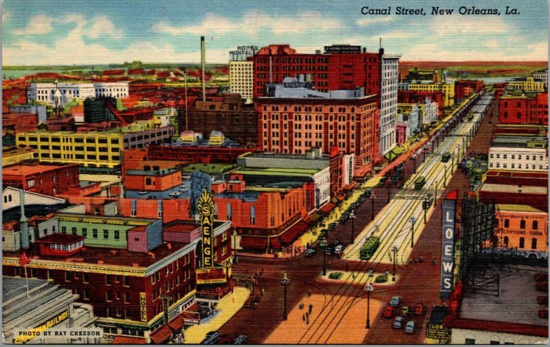 Vtg 1940s Canal Street Trolleys Saenger Theater New Orleans Louisiana Postcard
