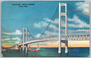 Mackinac Island Michigan 1955 Postcard Straits Bridge Cedarville Cancel