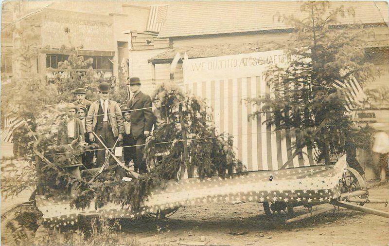 1911 Winlock Washington Shaeffers Outfitters Parade Float RPPC 12912 Postcard