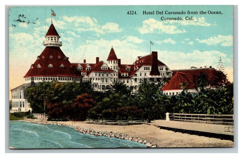 Vintage 1919 Colorized Photo Postcard Hotel Del Coronado San Diego California