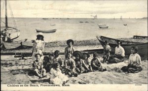 Provincetown Mass MA Cape Cod Children on Beach c1910 Vintage Postcard