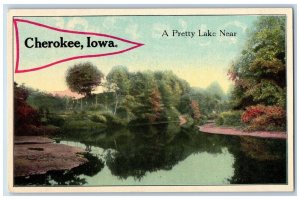 Cherokee Iowa IA Postcard A Pretty Lake Near Cherokee Trees Scene c1910s Antique