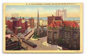 Postcard St. Paul's Episcopal Cathedral & Shelton Square Buffalo N. Y. New York