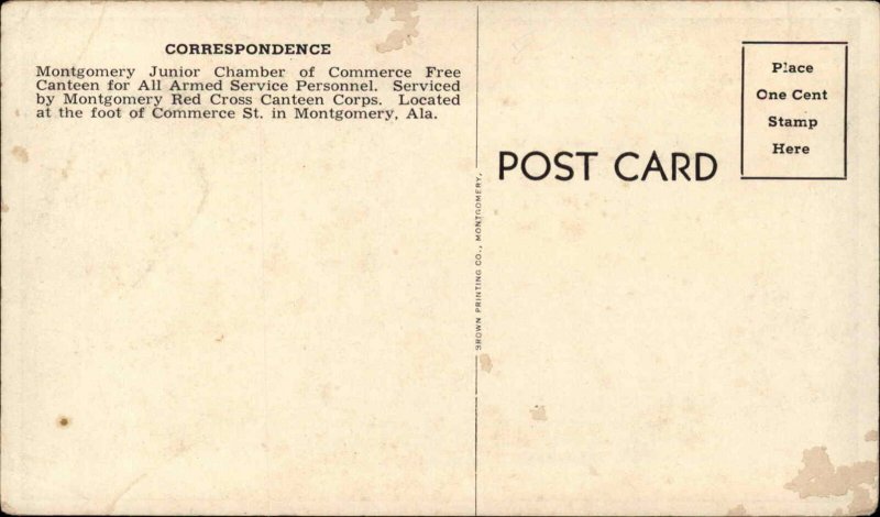 Montgomery Alabama AL WWII Red Cross Canteen Nurses WAC Vintage Postcard