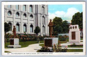 1920's SALT LAKE CITY UTAH STATE MONUMENTS ON TEMPLE BLOCK ANTIQUE POSTCARD