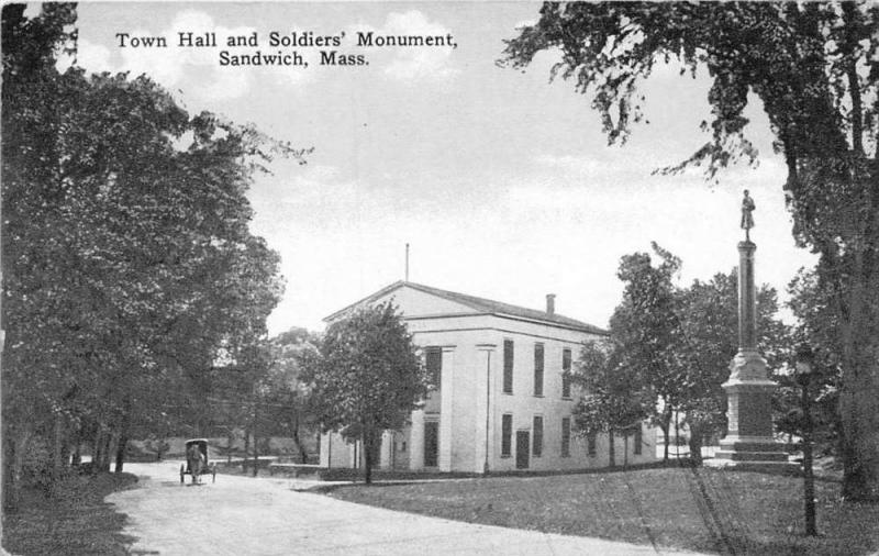 25948 MA, Sandwich, 1915, Town Hall and Soldiers' Monument, Horse Drawn ...