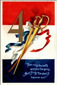 Postcard Patriotic Signed Clapsaddle - Two Swords, Red, White & Blue C.1910 L5