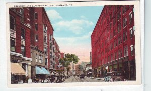 P1323 old history postcard unused old cars signs etc street view portland maine