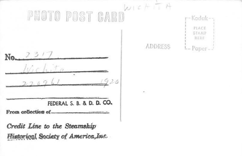 Wichita Real Photo Writing on back, missing stamp 