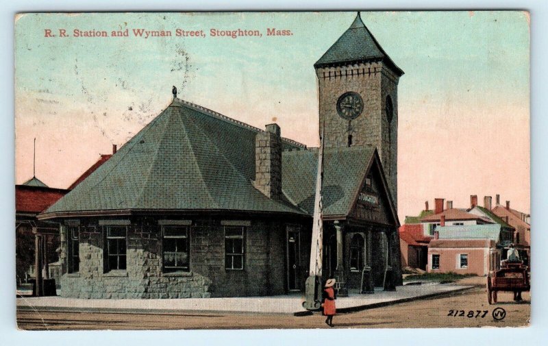 STOUGHTON, Massachusetts MA Wyman Street RAILROAD STATION Depot 1911