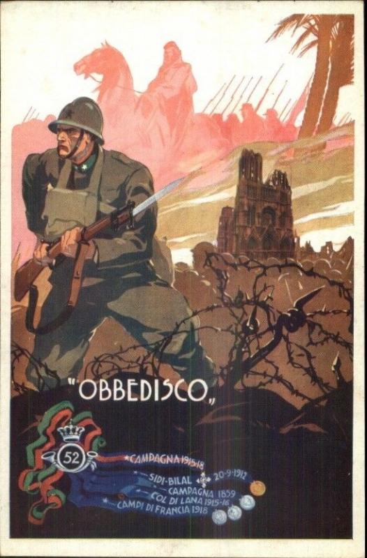 WWI Italy Military Propaganda Soldier Bayonet OBBEDISCO Poster Art Postcard