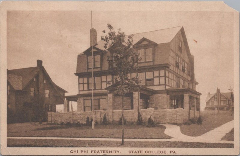 Postcard Chi Phi Fraternity Penn State State College PA 1925