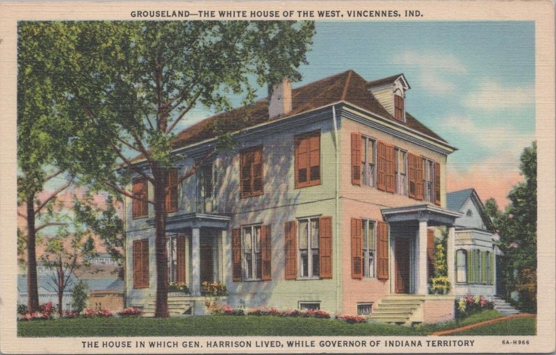 Postcard Grouseland White House of West Vincennes IN