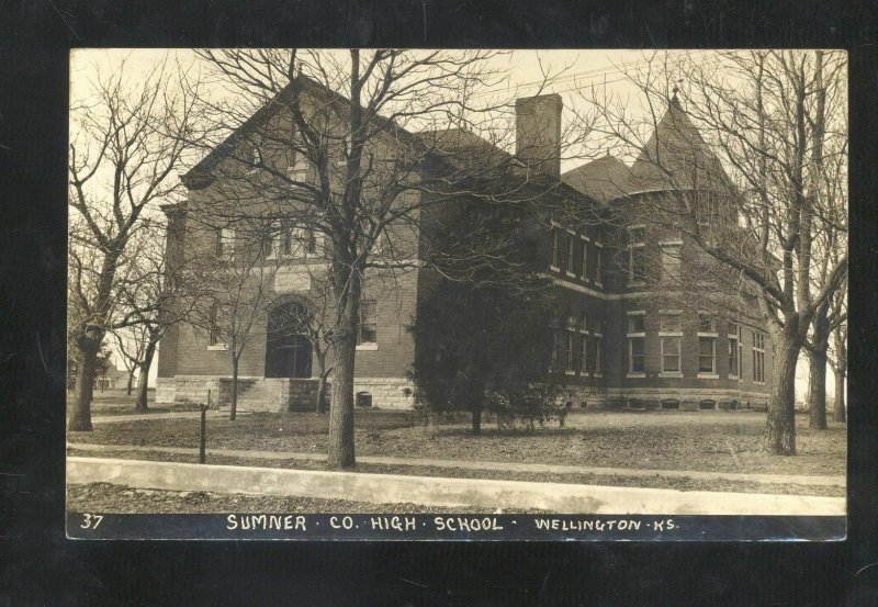 RPPC WELLINGTON KANSAS SUMNER COUNTY HIGH SCHOOL REAL PHOTO POSTCARD