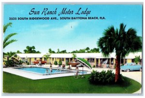 Daytona Beach Florida FL Postcard Sun Ranch Motor Lodge Scene 1962 Swimming Pool