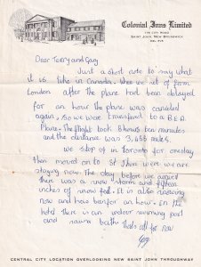 Saint John New Brunswick Canada Colonial Inn Hotel Letter