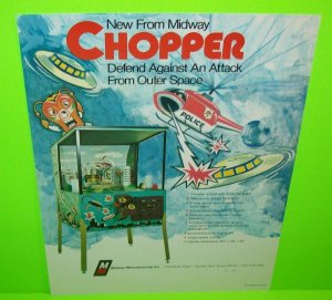 Midway 1970 CHOPPER Original Vintage Pilot Flying Helicopter Arcade Game Flyer 