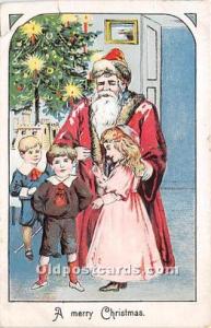 Santa Claus Christmas 1910 paper tear left top corner repaired by tape on bac...