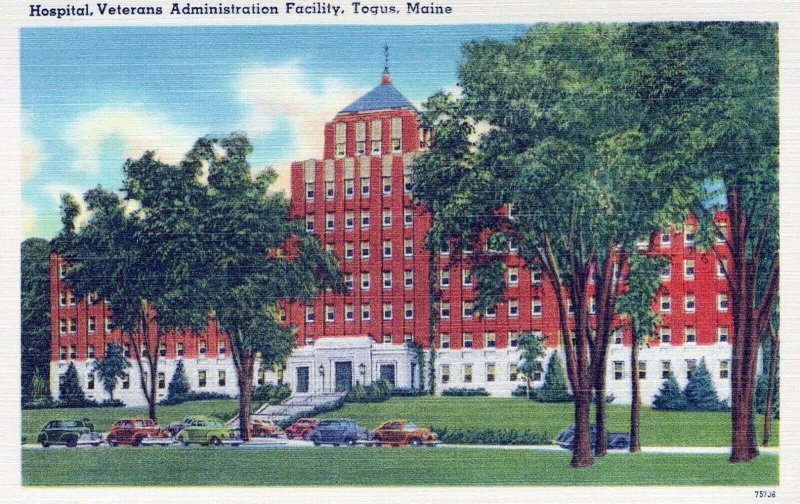 Hospital Veterans Administration Facility Togus Maine Vintage Linen Post Card