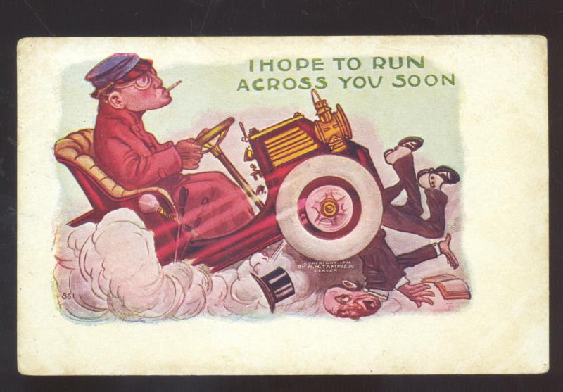 HOPT TO RUN ACROSS YOU SOON AUTOMOBILE CAR WRECK VINTAGE COMIC POSTCARD