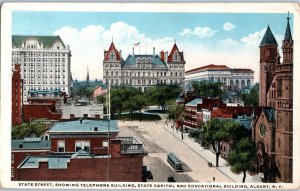State Street Telephone Education and Capitol Buildings Albany New York Postcard