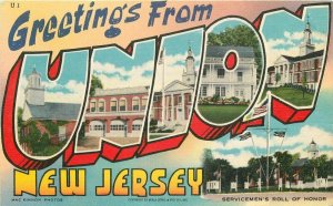 Large Letters multi View Union New Jersey linen Postcard Weinstein 12531