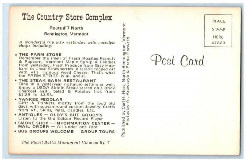 c1950 The Country Store Complex Restaurant Shops Bennington Vermont VT Postcard 