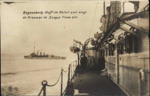 Scapa Flow Orkney Islands Navy Ships SMS Regensburg c1919 Real Photo BLANK BACK