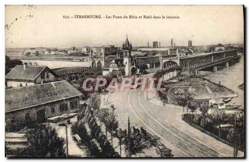 Old Postcard Bridges Strasbourg and Kehl on the Rhine in the distance