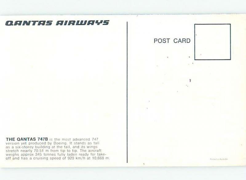 Pre-1980 Postcard Ad QANTAS AIRWAYS BOEING 747B AIRPLANE AC6349@