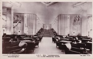 SS Normandie Smoking Room 1930s Real Photo Ship Postcard