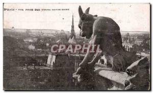 Paris Old Postcard View taken of the towers of Notre Dame