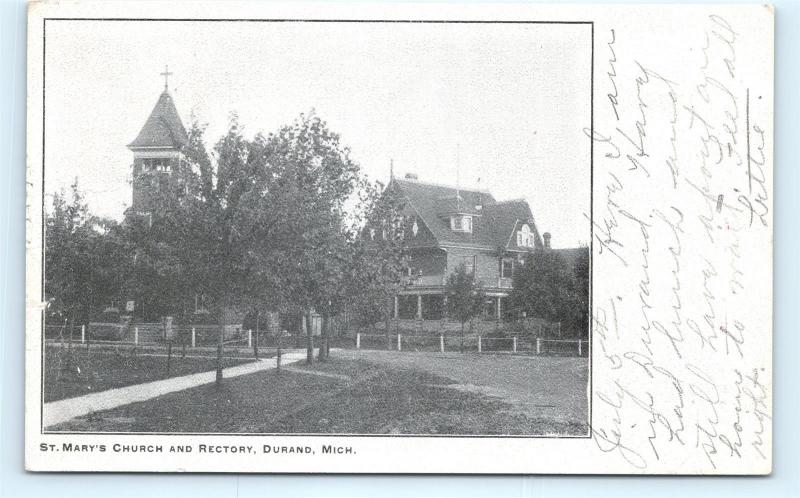 Postcard MI Durand St Mary's Church and Rectory 1907 View B37