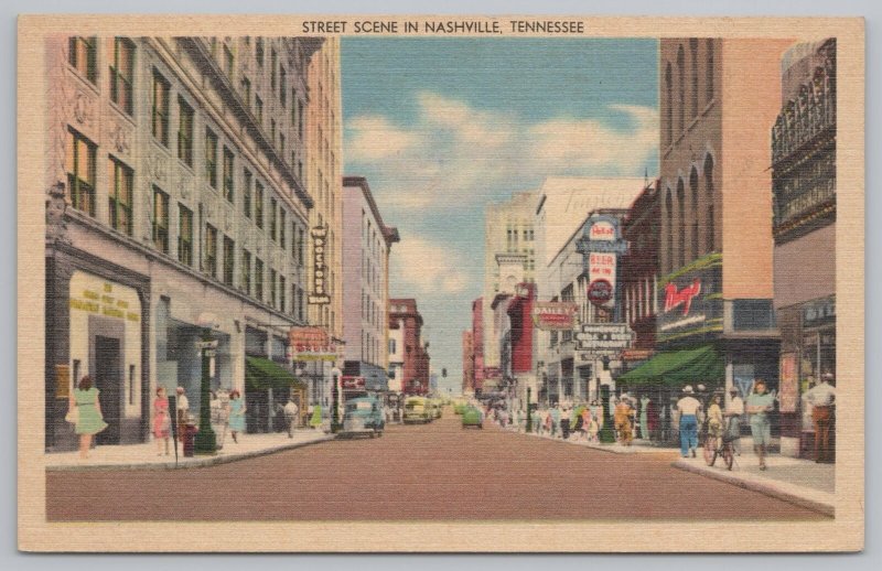 Nashville Tennessee~Church Street~Downtown Shopping~Linen Vintage Postcard 