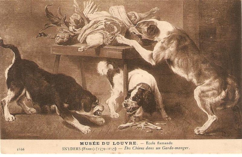 \Dogs in a Larder, By F.Snyders\ Fine art vintage French PC