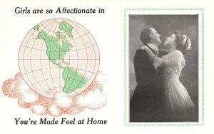 Vintage Postcard Globe Lovers Hug Each Other Girls Are So Affectionate Romance