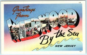 Large Letter Linen  WILDWOOD BY THE SEA, NEW JERSEY NJ ~Tichnor c1940s Postcard