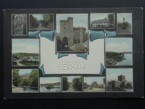 Northumberland HEXAM 12 Image Multiview - Old Postcard by Hills Aquatint Series