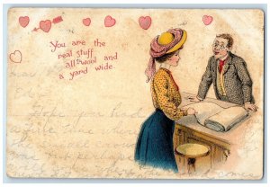 c1905 Valentine Store Hearts Couple Romance Gloversville NY Antique Postcard